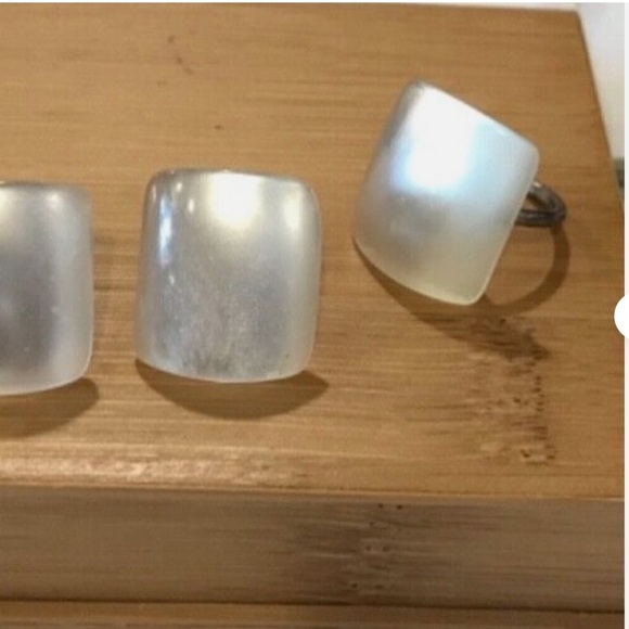 Vintage Sterling Silver Lucite Ring & Earrings Set – Frosted Cabochons, MCM - Picture 1 of 2